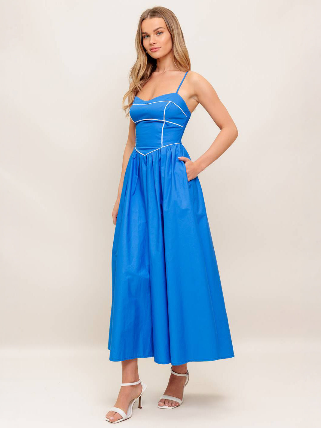 A Solid Woven Midi Dress