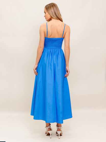 A Solid Woven Midi Dress