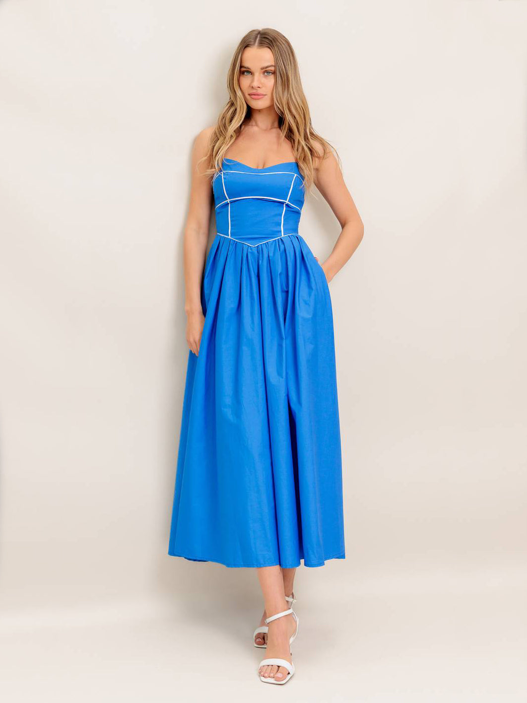 A Solid Woven Midi Dress